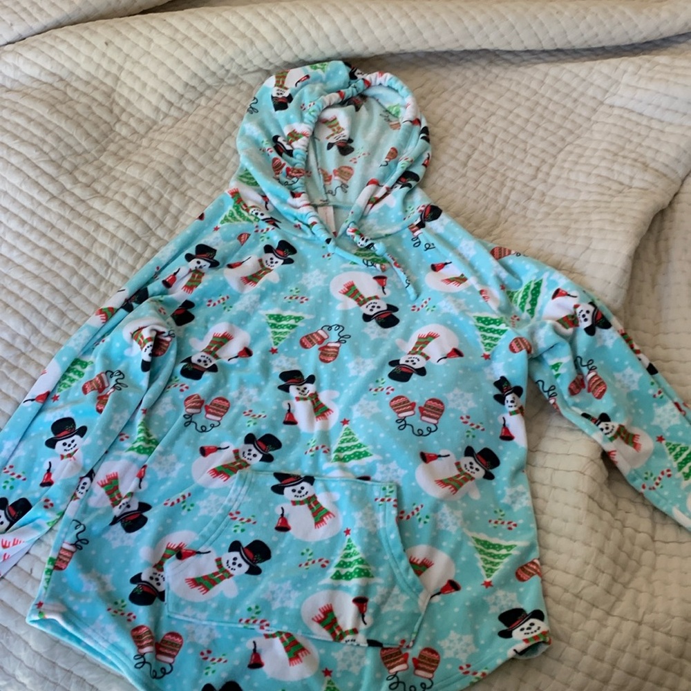 Christmas Snowman Pattern Soft Plush Light Hoodie Size XL (15-17) No Boundaries